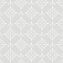 Decorative background pattern with floral ornaments on a light gray background, retro style wallpaper. Seamless pattern, texture