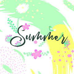 Hello Summer. Trendy abstract art templates. Suitable for social media posts, mobile apps, banners design. Vector fashion backgrounds. Leaves and plants. Summer holidays. Summer sales