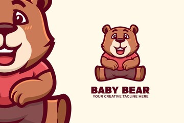 Cute Baby Bear Mascot Character Logo Template