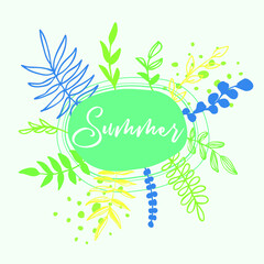 Hello Summer. Trendy abstract art templates. Suitable for social media posts, mobile apps, banners design. Vector fashion backgrounds. Leaves and plants. Summer holidays. Summer sales