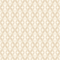 Fototapeta premium Light background pattern with white decorative ornament on a beige background, wallpaper. Seamless pattern, texture