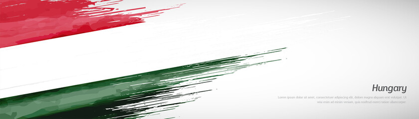 Abstract happy national day of Hungary with creative watercolor national brush flag background
