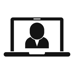 Laptop office video call icon, simple style