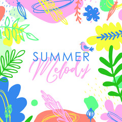 Fototapeta na wymiar Hello Summer. Trendy abstract art templates. Suitable for social media posts, mobile apps, banners design. Vector fashion backgrounds. Leaves and plants. Summer holidays. Summer sales