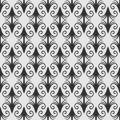 Black and white background pattern in vintage style with floral ornament, retro wallpaper. Seamless pattern, texture