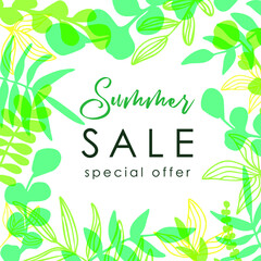 Hello Summer. Trendy abstract art templates. Suitable for social media posts, mobile apps, banners design. Vector fashion backgrounds. Leaves and plants. Summer holidays. Summer sales