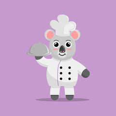 Illustration vector graphic cartoon of cute koala preparing menu dishes. Childish cartoon design suitable for product design of children's books, t-shirt etc