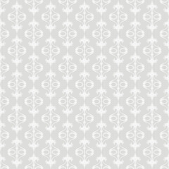 Light background pattern with white floral ornament on a gray background, wallpaper. Seamless pattern, texture