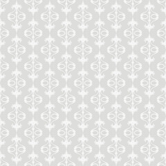 Light background pattern with white floral ornament on a gray background, wallpaper. Seamless pattern, texture