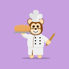 Illustration vector graphic cartoon of cute monkey making a bread. Childish cartoon design suitable for product design of children's books, t-shirt etc