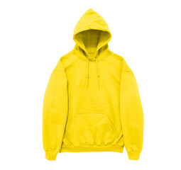 Blank hoodie sweatshirt color yellow front arm view on white background

