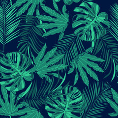 Naklejka na ściany i meble seamless pattern with tropical leaves
