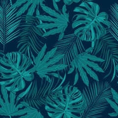 Fototapeta na wymiar seamless pattern with monstera and tropical leaves