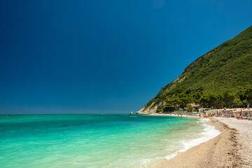 The beautiful sea of Portonovo in Conero, Ancona province, Marche region.