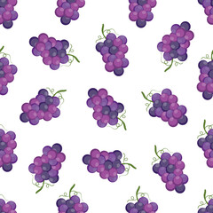 Grape seamless pattern on white background. Fruit background texture. It be perfect for fabric, wrapping, packaging, digital paper and more