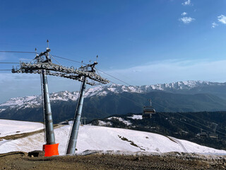 mountain landscape, ski lifts in the mountains in Krasnaya Polyana near Sochi in Russia