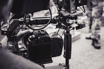detail of Video camera , film crew production, behind the scenes background