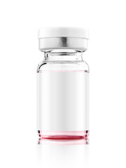 Vaccine bottle with white label for graphic design mock-up isolated on white background