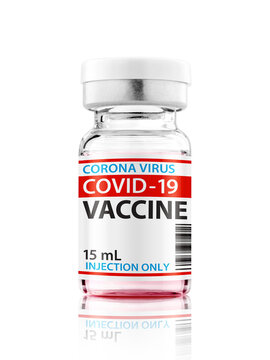 Covid-19 Vaccine Bottle With Label Isolated On White Background