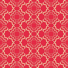 Background pattern with decorative ornament on a red background, vintage wallpaper. Seamless pattern, texture