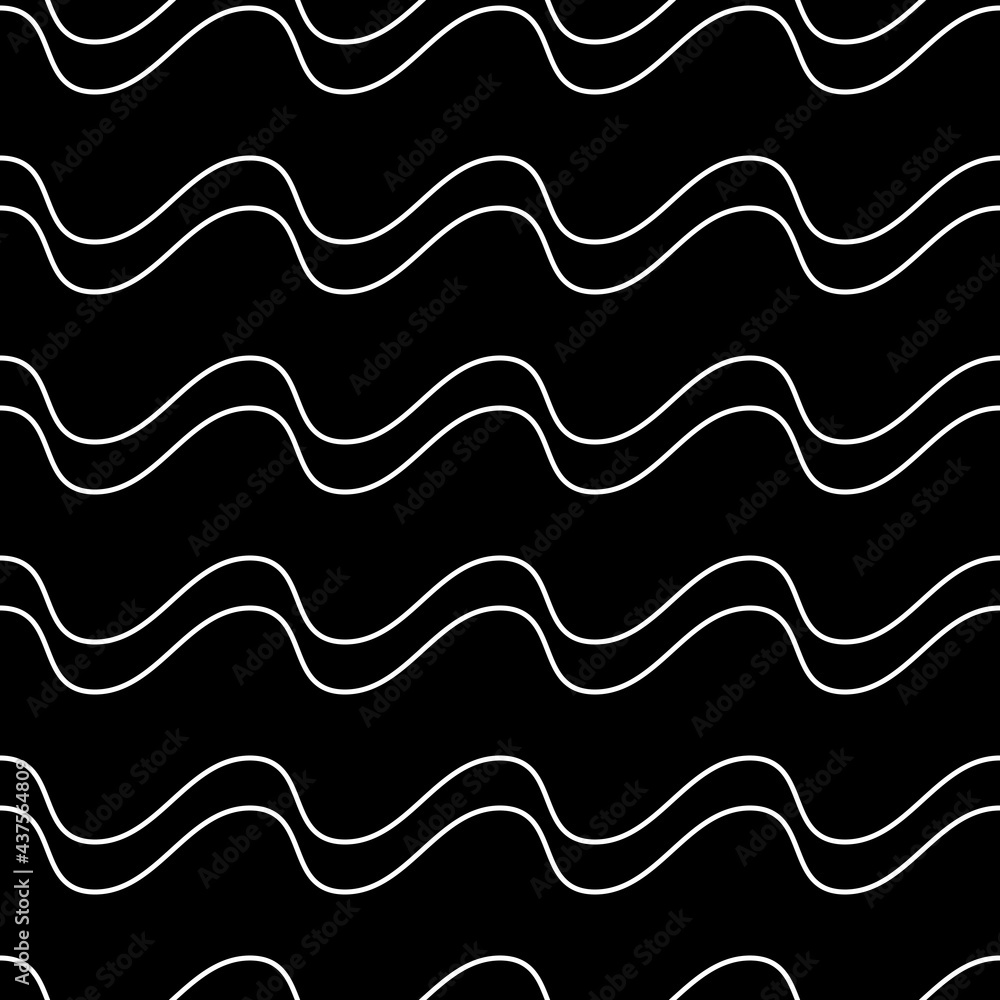 Aufkleber Double waves pattern. Vector and black background. Seamless and repeat waves ornament.