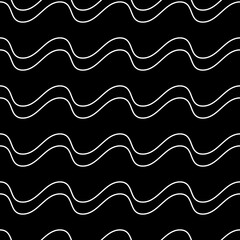 Double waves pattern. Vector and black background. Seamless and repeat waves ornament.