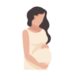 Beautiful pregnant woman hugs her belly. The happiness of motherhood, vector illustration isolated on white background.