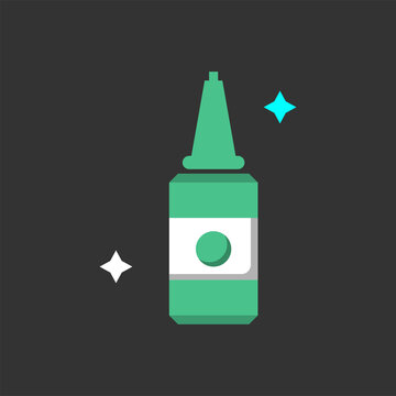 Vector single flat icon white and green color of eye drop on the gray background