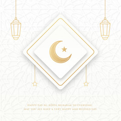 Eid Al Adha Mubarak Islamic Greeting Card White Golden Elegant Ornament Pattern Luxury background