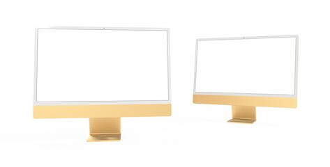 yellow Workspace blank screen desktop computer, Mockup computer gold