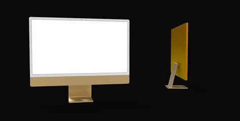 yellow gold Copy of Realistic Computer, 3D Monitor, in Imac style isolated.