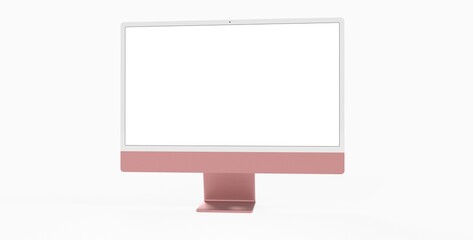 red Computer display mock up with blank white screen. Stylish desktop computer mockup.