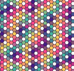 Colored hexagons, psychedelic  - abstract geometric seamless pattern. Vector background for fabric, textile, wallpaper, posters, gift wrapping paper, napkins, tablecloths, pajamas. Print for kids