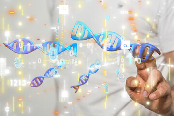 Doctor holding a 3d render DNA.