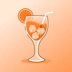 orange juice with ice cube vector flat design