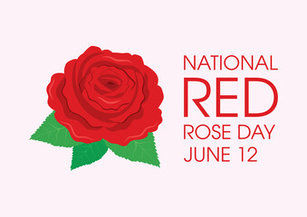 National Red Rose Day vector. Red rose one flower icon vector. Beautiful red bloom clip art. Red Rose Day Poster, June 12. Important day