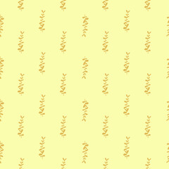 Light yellow palette seamless pattern with little eucalyptus ornament. Doodle botanic floral backdrop.