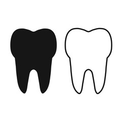 The tooth icon. A symbol of dentistry and oral hygiene. The silhouette and contour of the tooth are isolated on a white background for design and web.