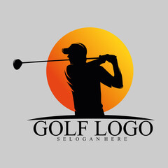 Modern Golf Sport logo designs concept vector, Gold Club logo with shield