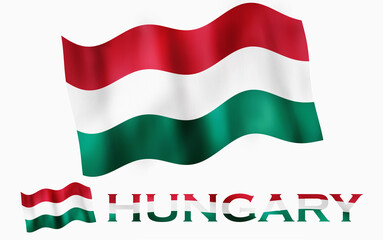 Hungary flag illustration with Hungary text and white space