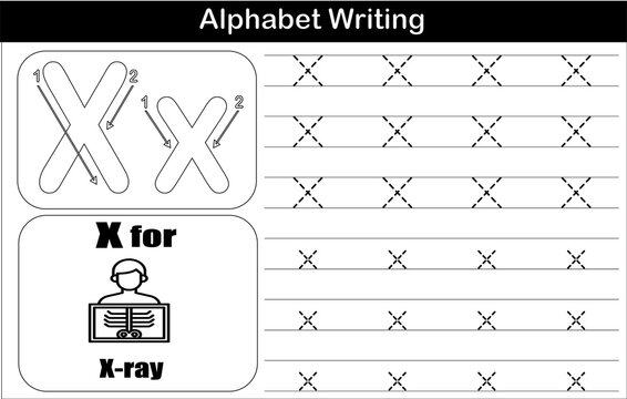 alphabet x handwriting practice with picture