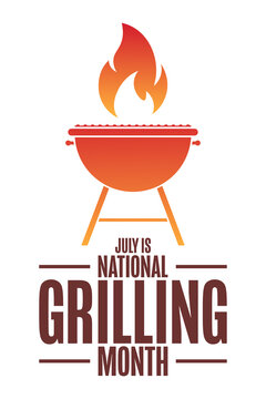 July is National Grilling Month. Holiday concept. Template for background, banner, card, poster with text inscription. Vector EPS10 illustration.