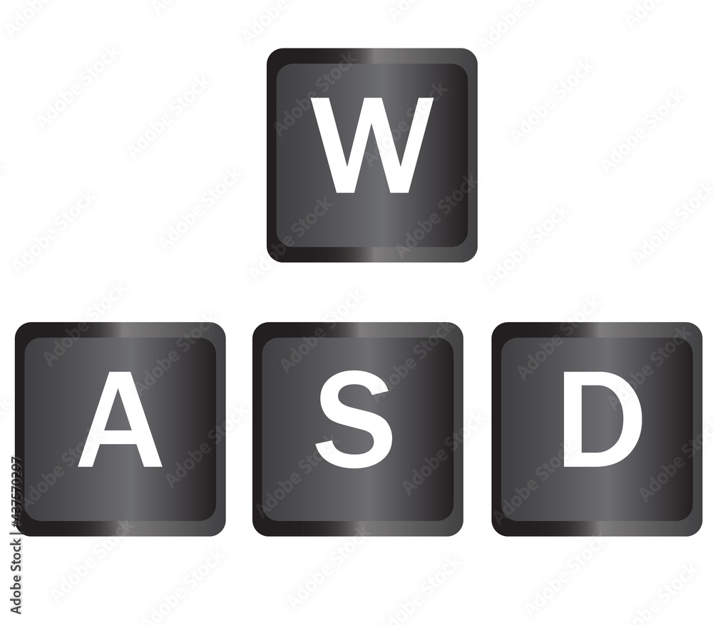 Poster wasd keyboard gaming buttons. wasd computer keyboard sign. gaming and cybersport symbol. flat style.