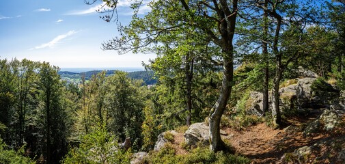 Hiking to the Saustein on Bröller Mountain in the Bavarian Forests Germany