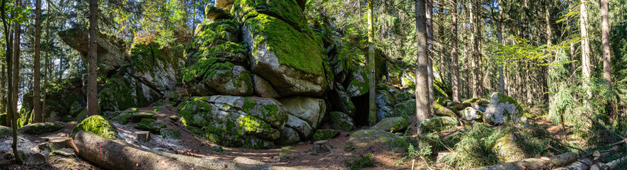 Hiking to the Saustein on Bröller Mountain in the Bavarian Forests Germany