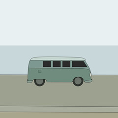 illustrated retro minibus for your summer travel and holiday projects