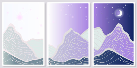 day and night, sun and moon wall art vector set, for wall art, poster, wallpaper, print
