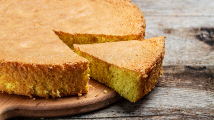 Homemade sponge cake or chiffon cake, Food recipe background. Close up, top view
