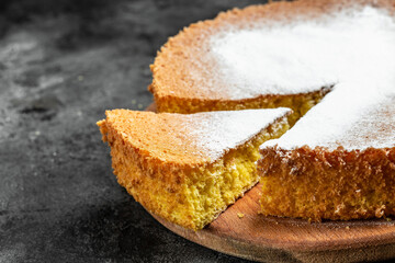 Homemade sponge cake or chiffon cake, Food recipe background. Close up, top view