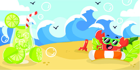 Playful And Fun Summer Beach Banner Doodle Illustration